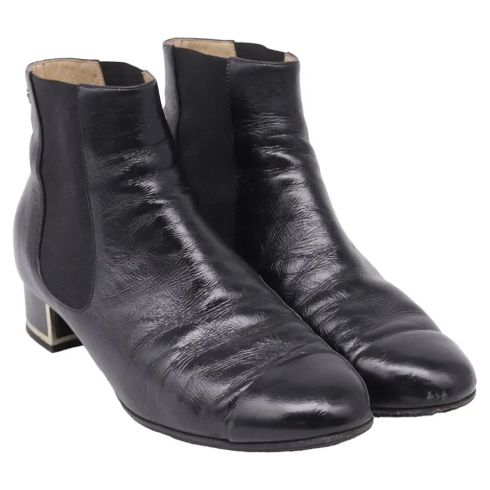 Chanel Chelsea Boots with Metallic Heel Trim in Black Leather
